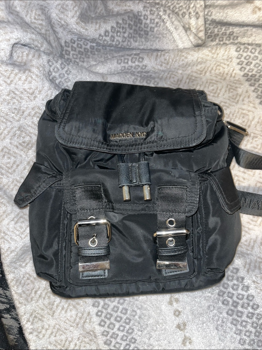 Steve Madden Black Nylon Buckle Backpack